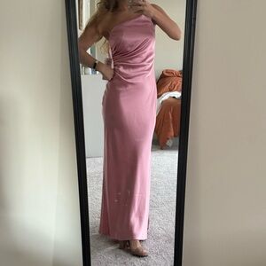 Revelry Dress - Jade Satin Dress - Rosette - Size 4 + Garment Bag